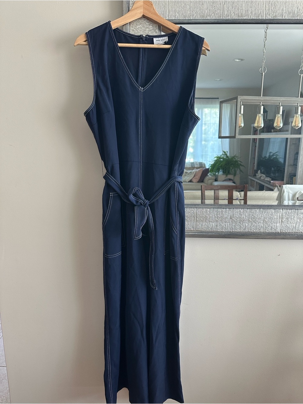 Nine West Navy Sleeveless V-Neck Romper Jumpsuit with Self-Tie Belt - Picture 4 of 4